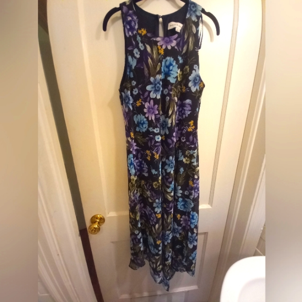 Dark floral maxi dress with asymmetrical hem